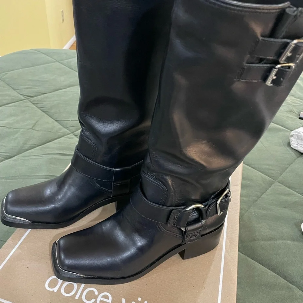 Dolce Vita Black Heeled Boots with Buckle Detail - Picture 8 of 9